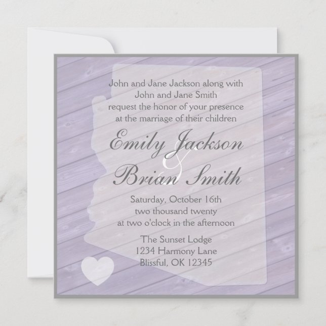 Convites para casamento roxo de Arizona de madeira (Frente)