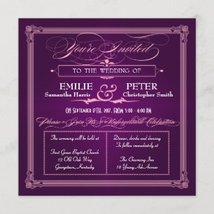Convites para Casamento Roxo de Estilo de Poster v