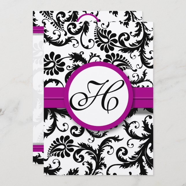 Convites para Casamento Roxo Fuchsia Damask (Frente/Verso)