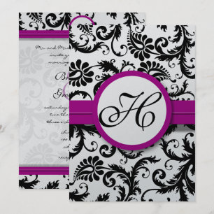 Convites para Casamento Roxo Fuchsia Damask