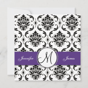 Convites para Casamento Roxo Preto Damask