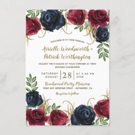 Convites para Casamento Russo Azul de Borgonha e M