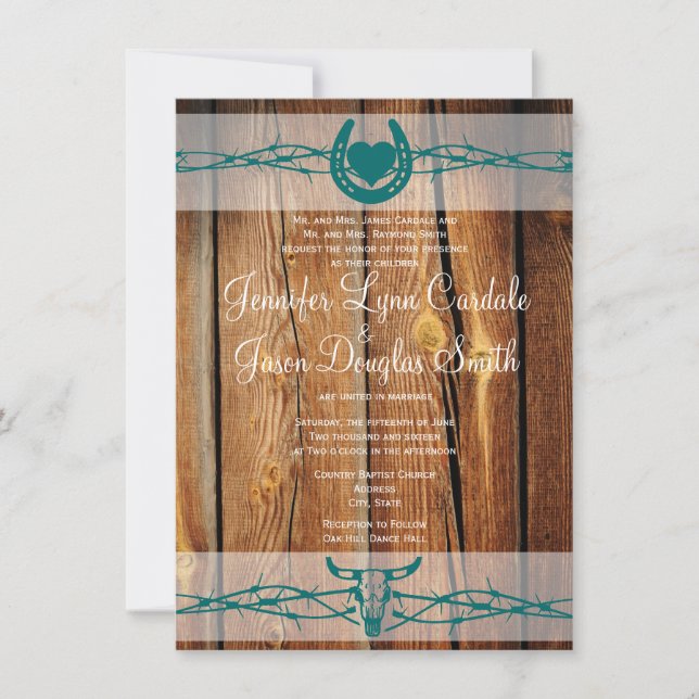 Convites para Casamento Rustic Barbed Wire Horsfer (Frente)