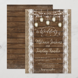 Convites para Casamento Rustic Burlap Wood Lace