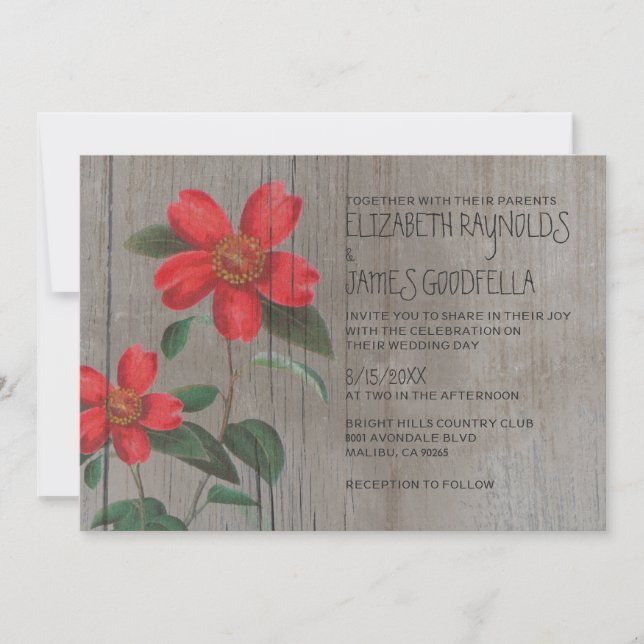 Convites para Casamento Rustic Camellia (Frente)