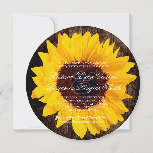 Convites para Casamento Rustic Country Sunflower R (Frente)