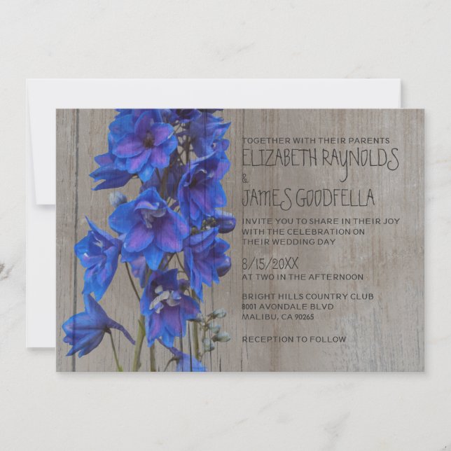 Convites para Casamento Rustic Larkspur (Frente)