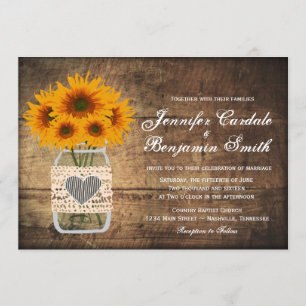 Convites para Casamento Rustic Mason Jar Sunflower