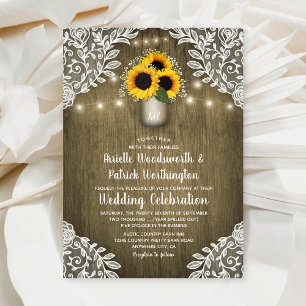 Convites para Casamento Rustic Mason Jar Sunflower