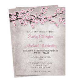 Convites para Casamento Rustic Pink Cherry Blossom