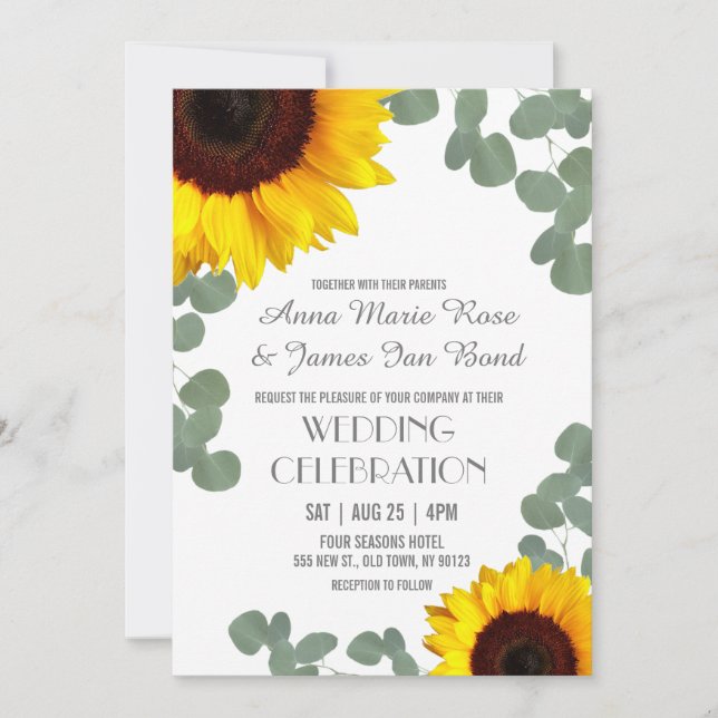 Convites para Casamento Rustic Sunflower (Frente)