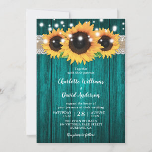 Convites para Casamento Rustic Teal e Sunflower
