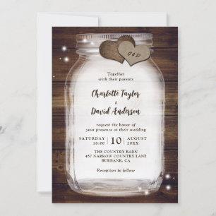 Convites para Casamento Rustic Wood Mason Jar