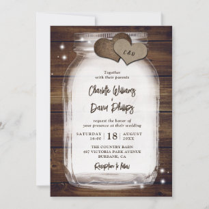 Convites para Casamento Rustic Wood Mason Jar