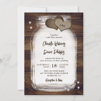 Convites para Casamento Rustic Wood Mason Jar