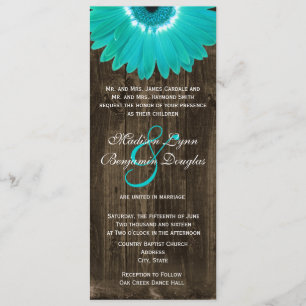Convites para Casamento Rustic Wood Teal Gerber Da