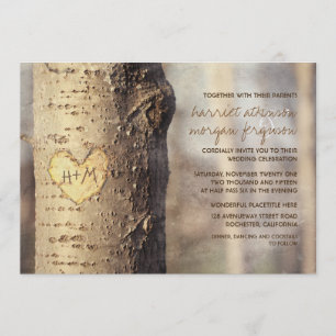 convites para casamento rústico de árvore cardíaca