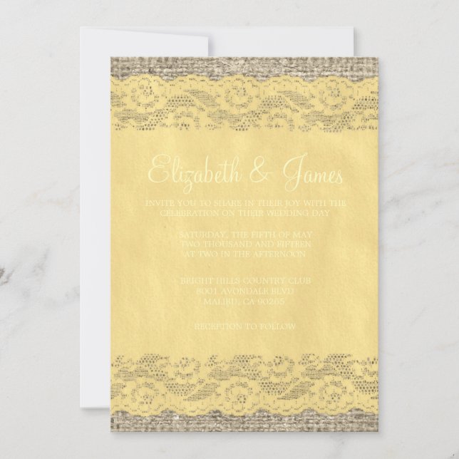 Convites para Casamento Rústico Dourado (Frente)