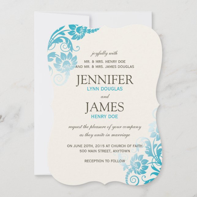 Convites para Casamento Teal de Ombre Clássico (Frente)