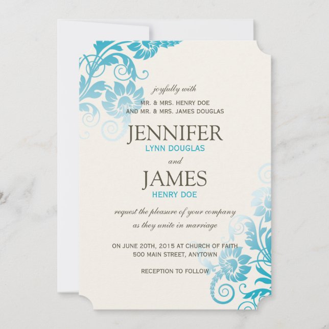 Convites para Casamento Teal de Ombre Clássico (Frente)