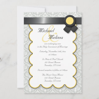 Convites para Casamento tema damasco Amarelo e Cin