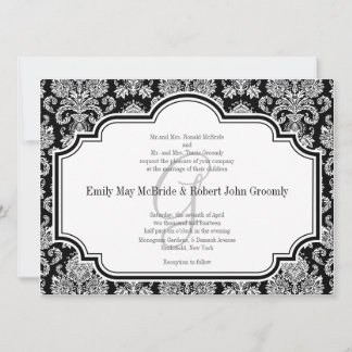 Convites para Casamento tema damasco Branco Preto