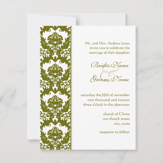 Convites para Casamento tema damasco de Oliva (Frente)