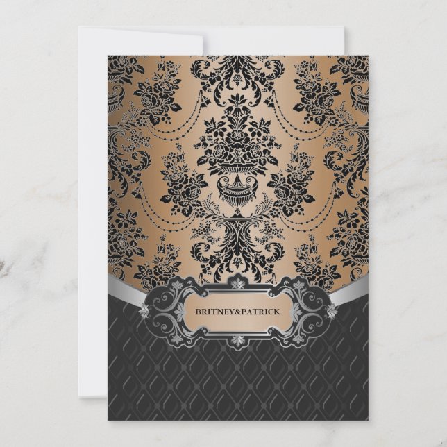 Convites para Casamento tema damasco Latte Castanh (Frente)
