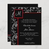 Convites para Casamento tema damasco Preto Vermelh