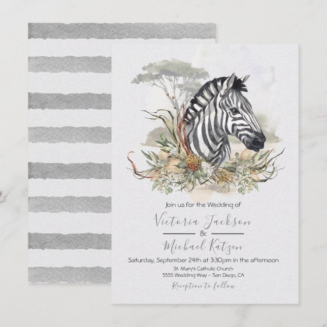 Convites para casamento Tropical Jungle Zebra (Frente/Verso)