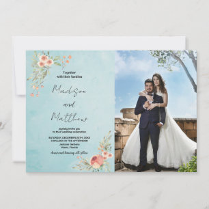 Convites para Casamento Verde de Flor Marrom com f