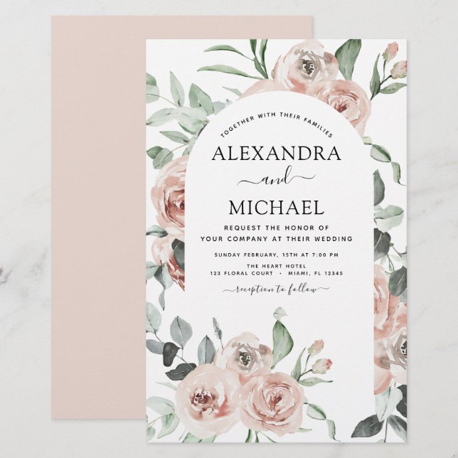Convites para Casamento Verde Rosa-Cinza com Durez (Frente/Verso)