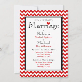 Convites para Casamento Vermelho e Branco Chevron