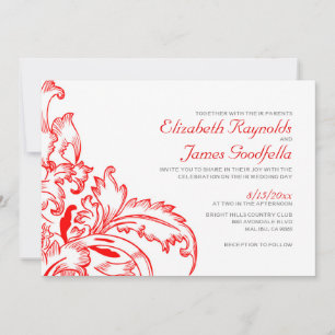 Convites para Casamento Vermelho Flourish