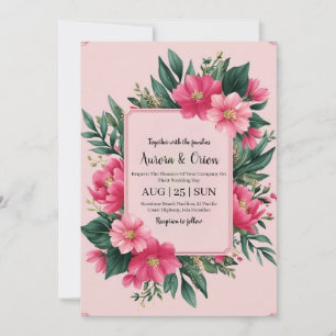 convites para casamentos florais de cor rosa-quent