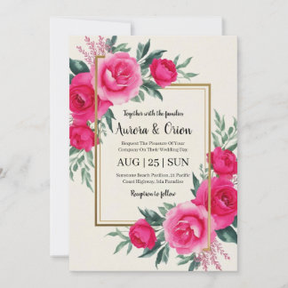 convites para casamentos florais de cor rosa-quent