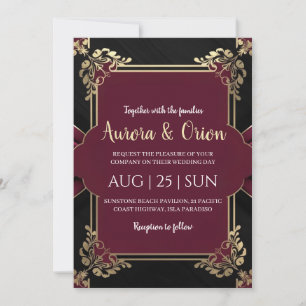 convites para casamentos florais de preto e ouro