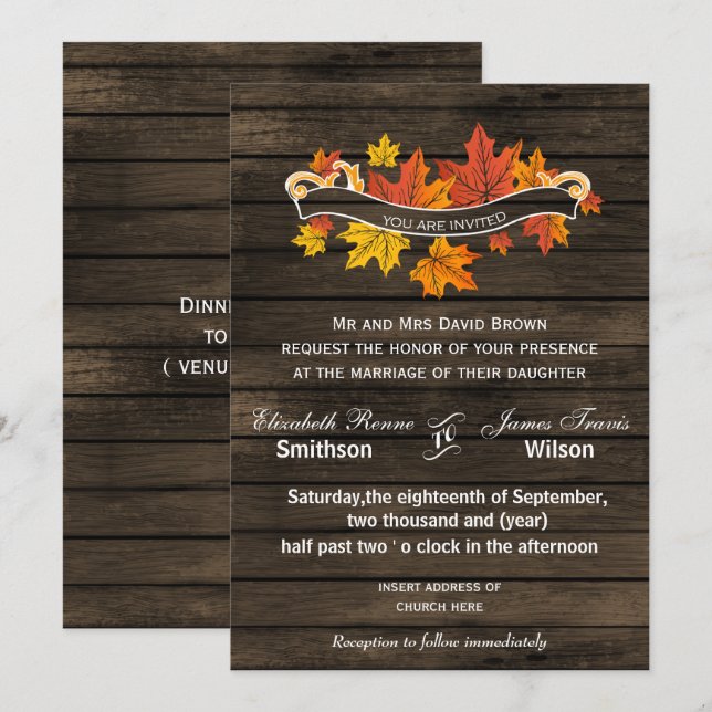 Convites para Casamentos outono de madeira russa (Frente/Verso)