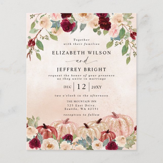 Convites para Casamentos outono do País para Abóbo (Frente)