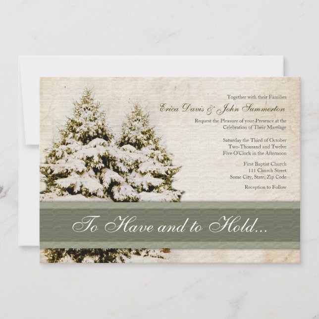 Convites para Casamentos vintage Winter Evergreens (Frente)