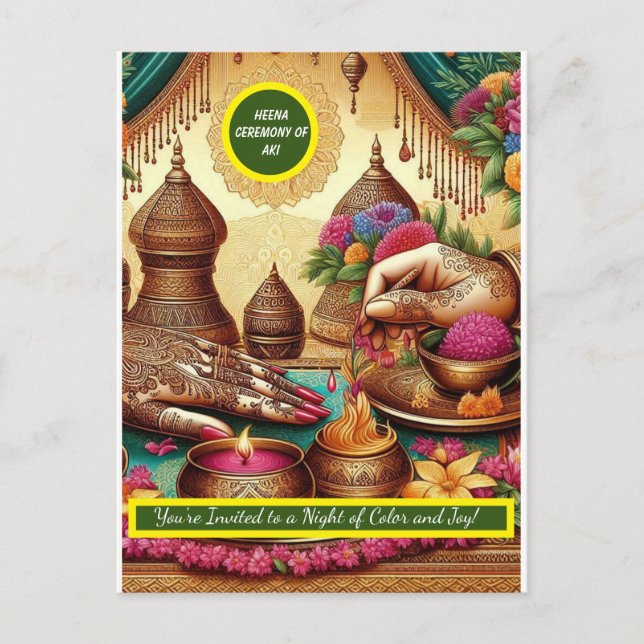 Convites para Cerimônia de Henna em Casamentos Ind (Frente)