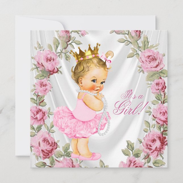 Convites para Chá de Bebê da Princesa Rosa (Frente)