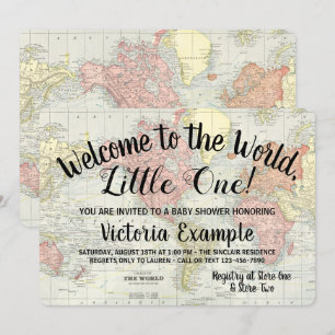 Convites para Chá de Bebê Mapa Mundial Bem-Vindo