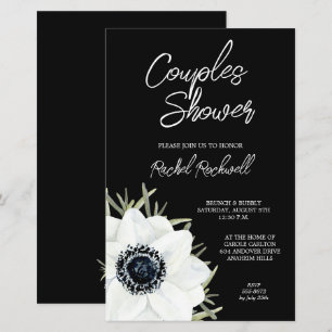 Convites para Chá de casamento Floral Branco Preto