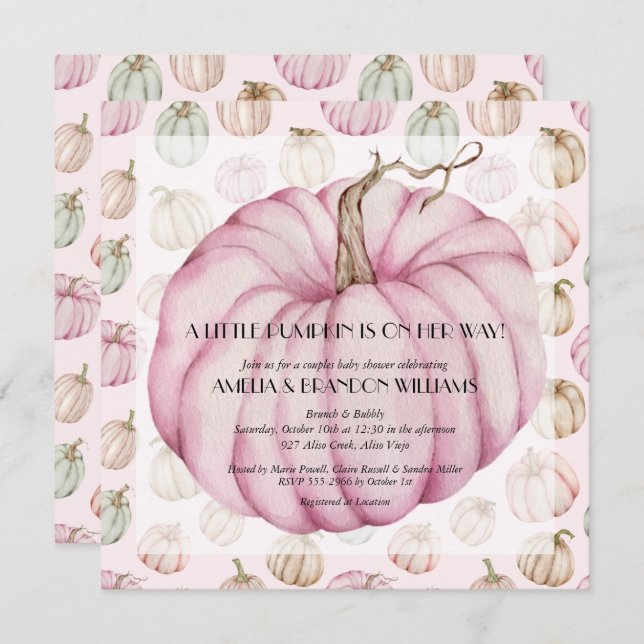 Convites para Chá de Menina de Abóbora (Frente/Verso)