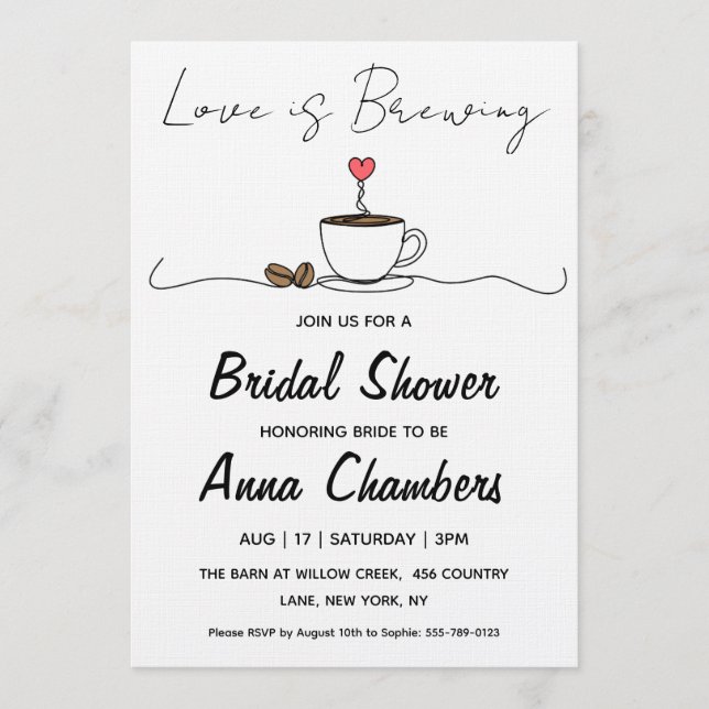 convites para chá de noiva love is brewing (Frente)