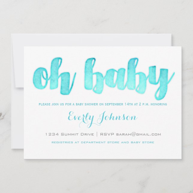 Convites para Chás de Baby Boy Modern Watercolor (Frente)