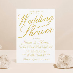Convites para Chás de casamento Dourados e branco
