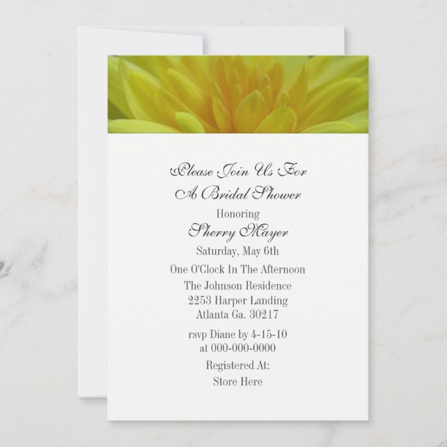 Convites para Chás de Mãe de Jardim Amarelo (Frente)