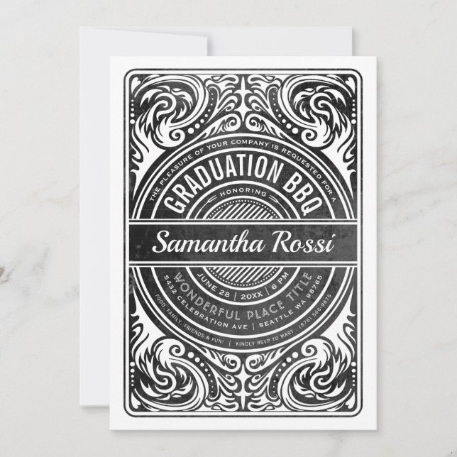 Convites para CHURRASCO de Graduação Preto e Branc (Frente)
